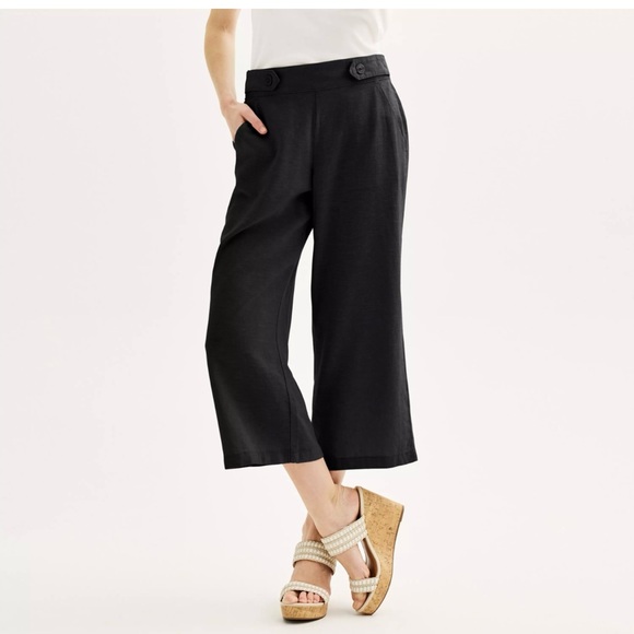 Women's Croft & Barrow® Pull-On Wide Leg Crop Pants linen blend size L black - Picture 1 of 6